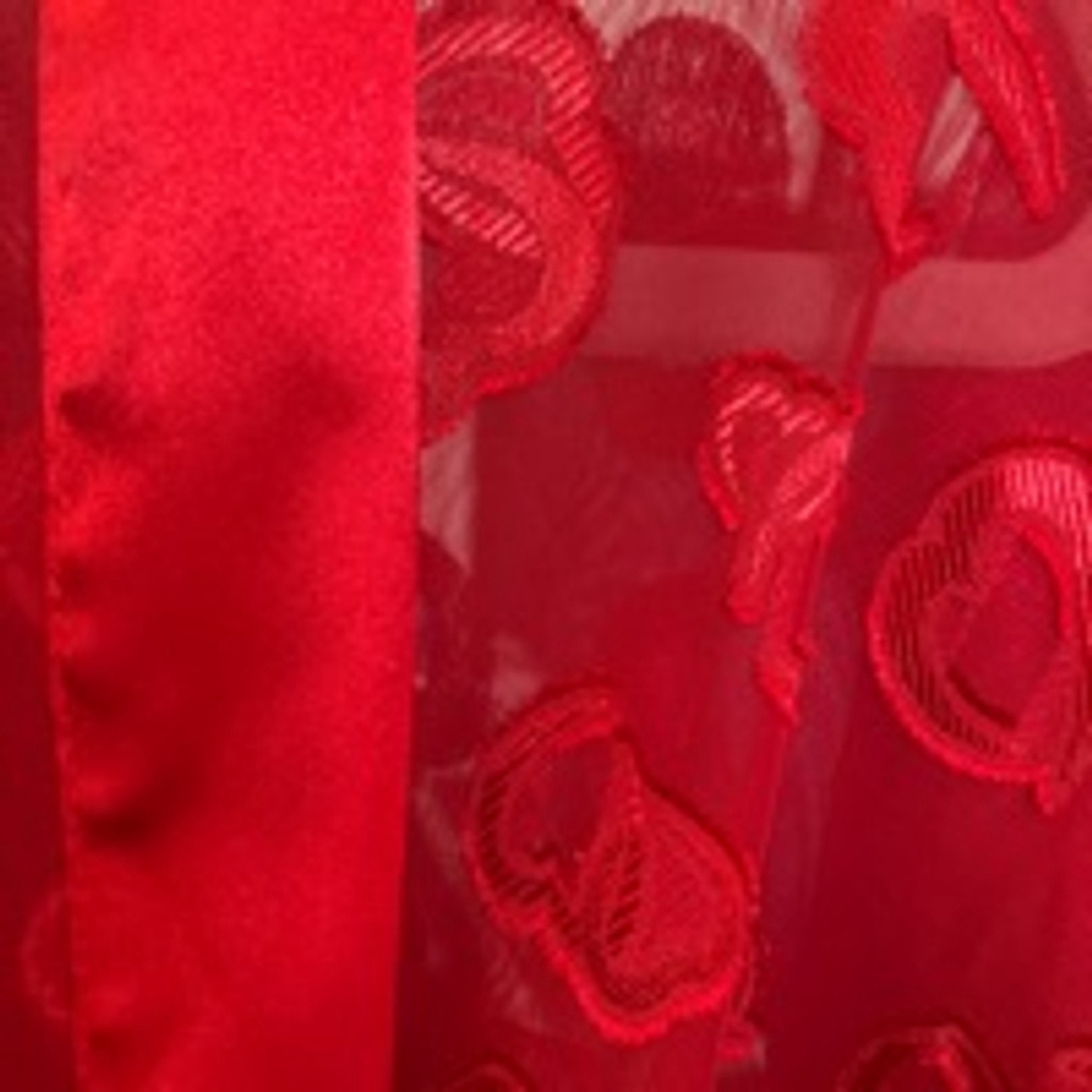 Morgan Taylor Intimates Sheer Belted Robe, Red Hearts Sz Small - Picture 6 of 7
